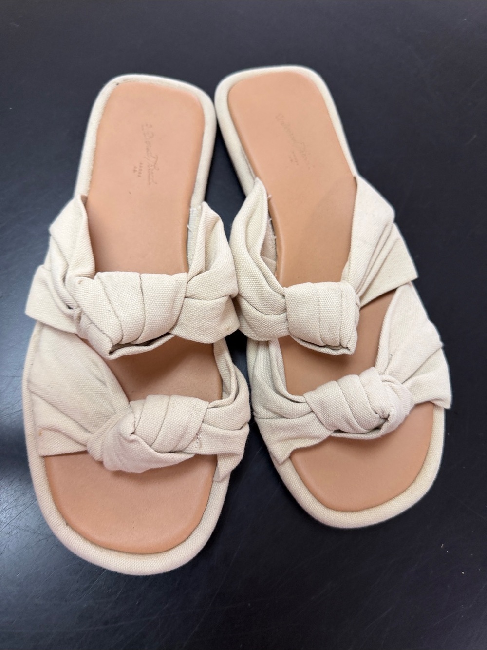 Universal Beige Knotted Double-Strap Slide Sandals